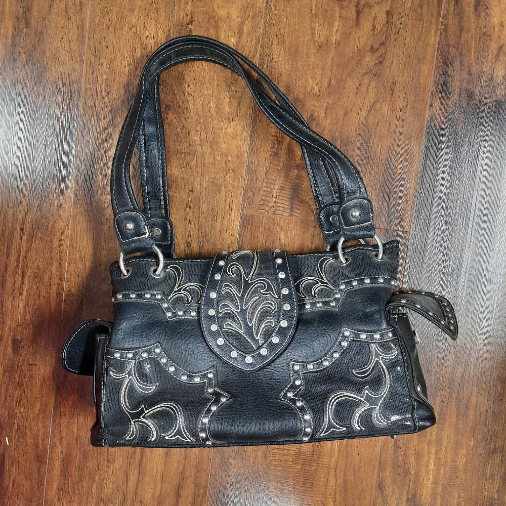Black leather western purse